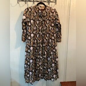 Cotton Jar Floral Midi Dress - Black and Brown